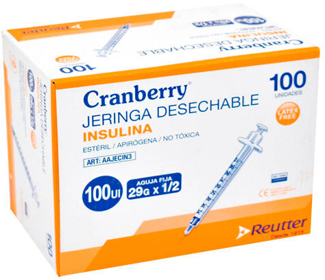 Foto Jeringa Insulina 100 UI 29 G x 1/2 con aguja Cranberry